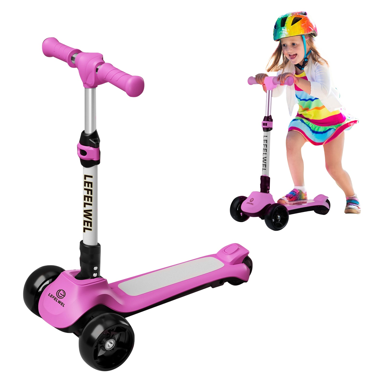 LEFELWEL® Electric Scooter for Kids Ages 3-12 w/ LED Flashing Wheels